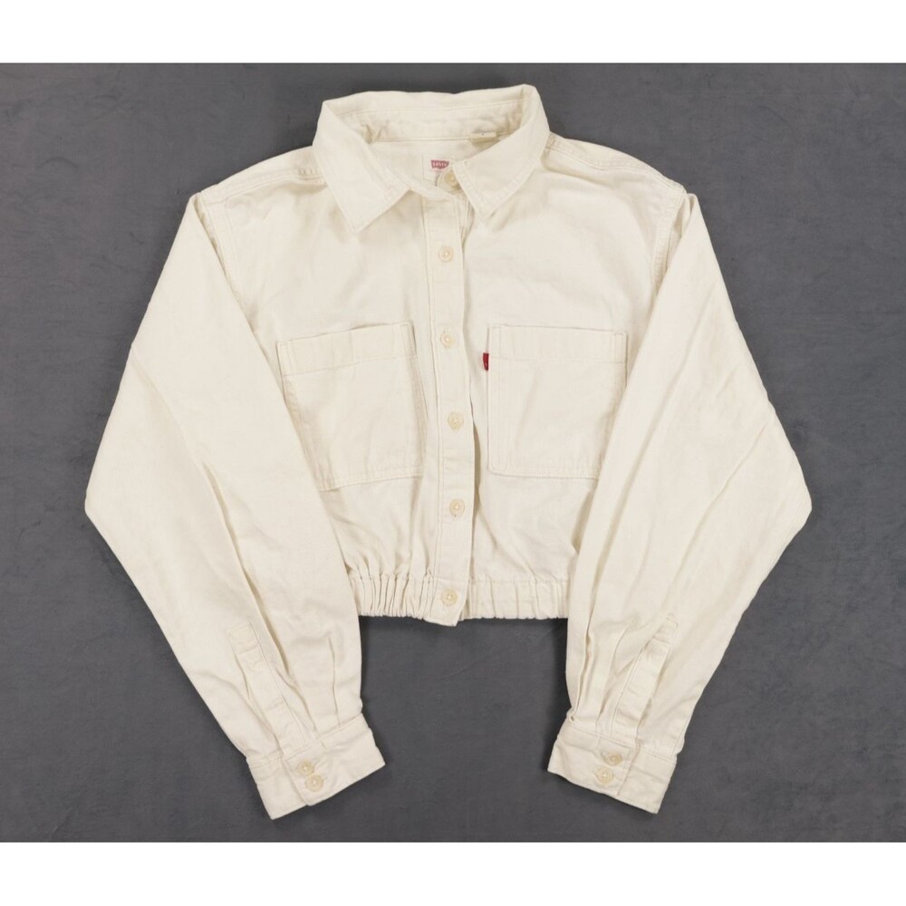 Levis Womens Medium Cream Off White Cropped Utility Jacket Shirt A1900-0001 M - Picture 1 of 10